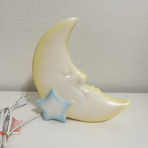 Vintage Crescent Smiling Moon and Star Baby Night Light Lamp WORKS